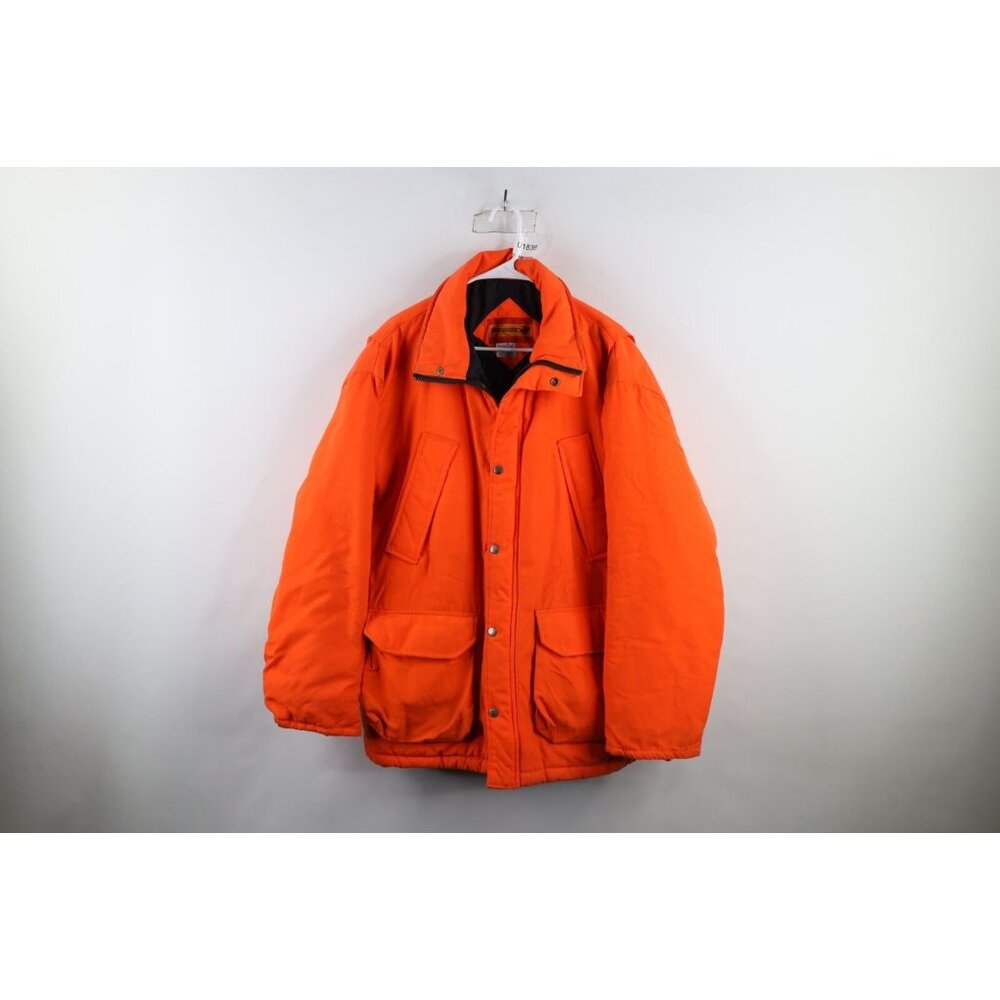 Vintage 90s Winchester Mens Large Distressed Quilted Hunting Jacket Blaze Orange